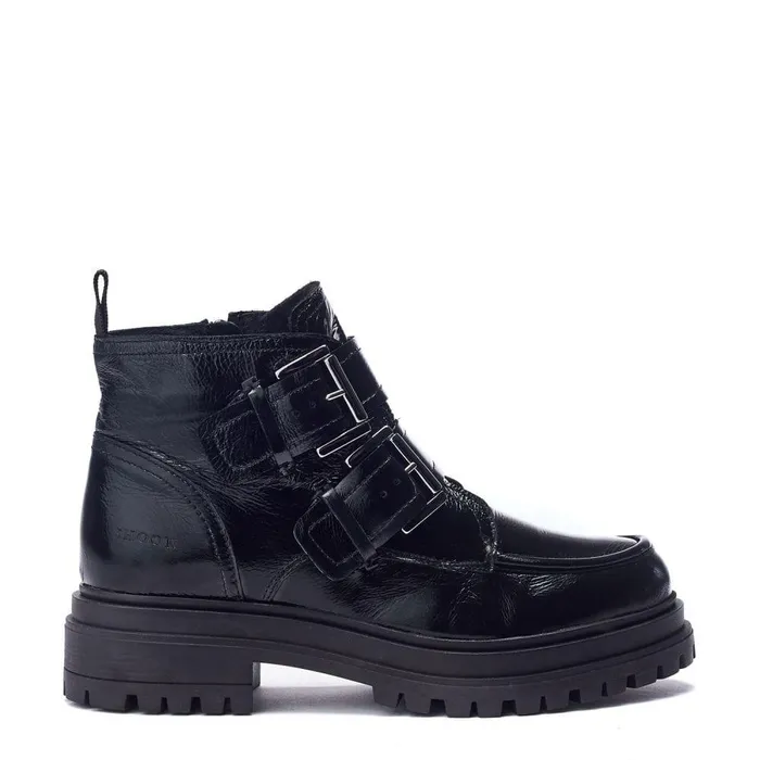 Women Moda In Pelle Chunky Boots Shoon Sh Oolite Black Patent Leather