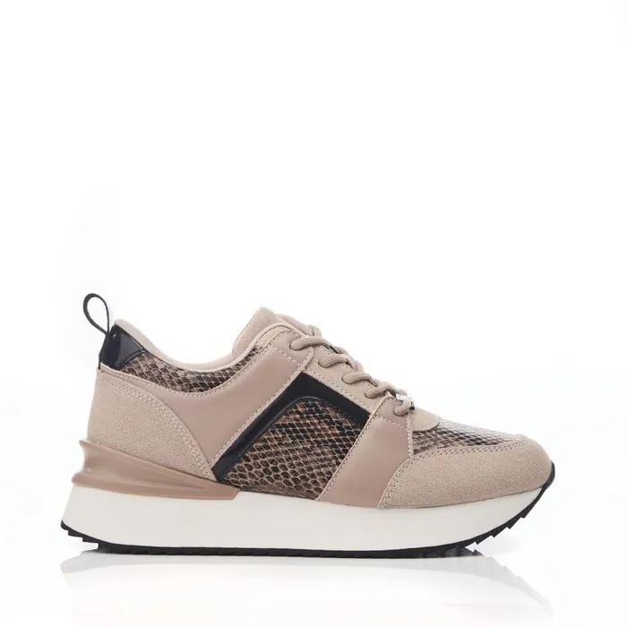 Women Moda In Pelle Chunky Trainers Addele Taupe Snake Print