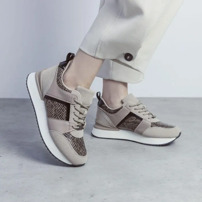 Women Moda In Pelle Chunky Trainers Addele Taupe Snake Print
