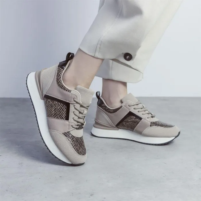 Women Moda In Pelle Chunky Trainers Addele Taupe Snake Print