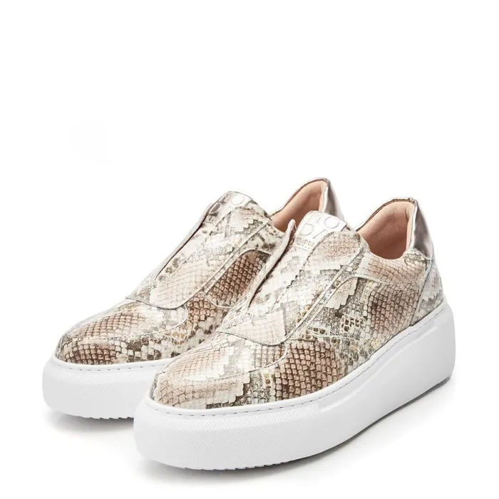 Women Moda In Pelle Chunky Trainers Althea Natural 8211 Gold Snake Print Leather