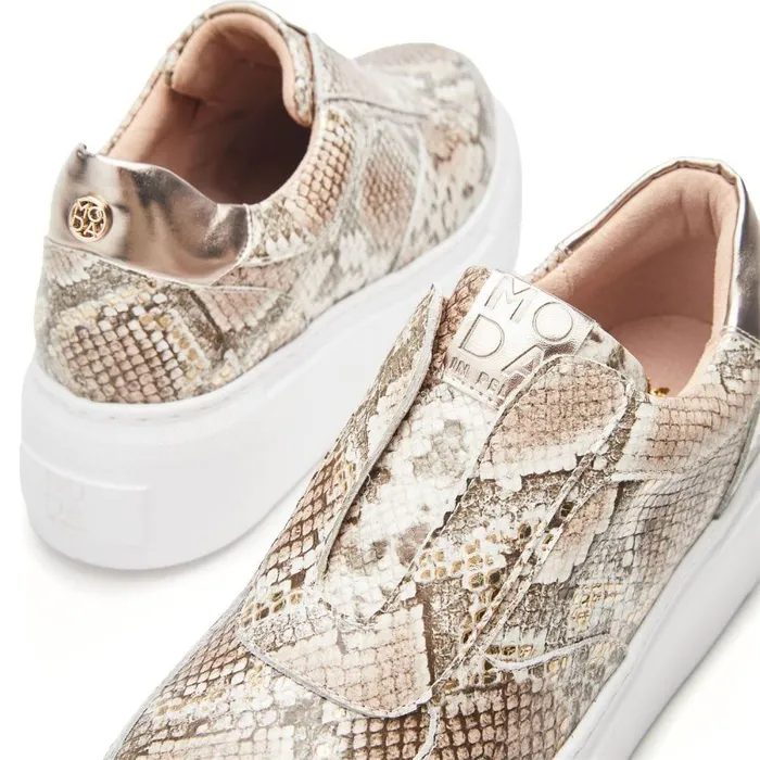 Women Moda In Pelle Chunky Trainers Althea Natural 8211 Gold Snake Print Leather