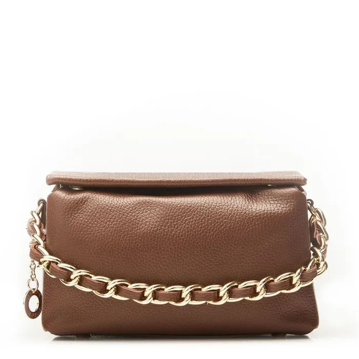 Women Moda In Pelle Clutch Bags Glossie Bag Brown Leather