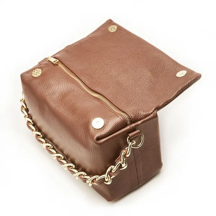 Women Moda In Pelle Clutch Bags Glossie Bag Brown Leather