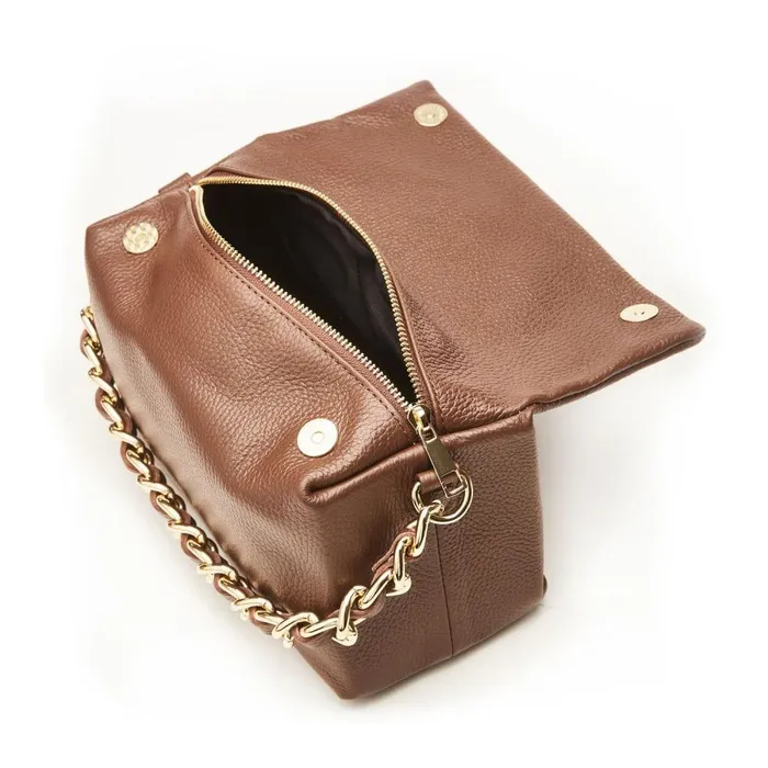 Women Moda In Pelle Clutch Bags Glossie Bag Brown Leather