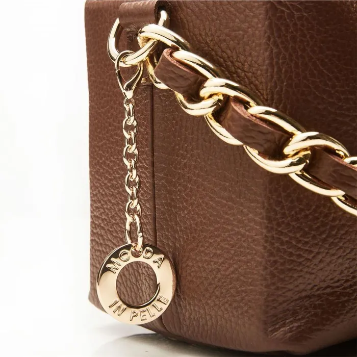 Women Moda In Pelle Clutch Bags Glossie Bag Brown Leather