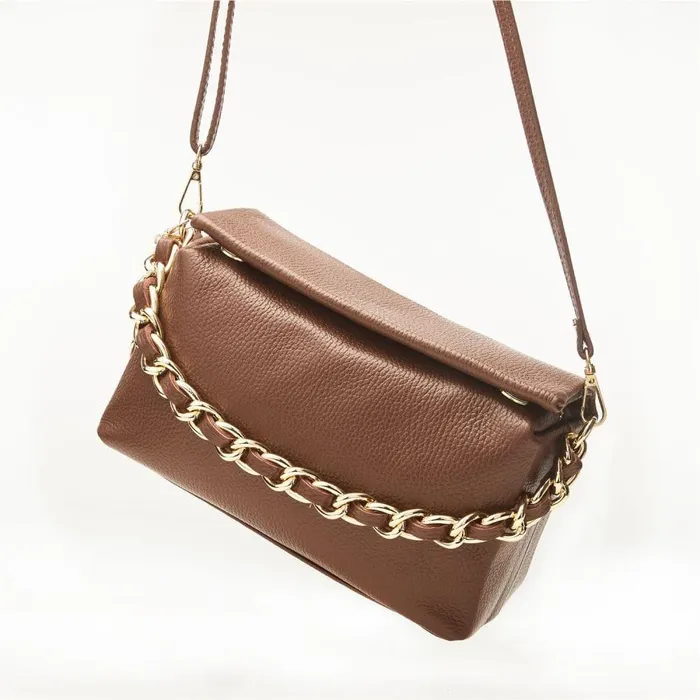Women Moda In Pelle Clutch Bags Glossie Bag Brown Leather