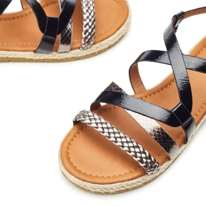 Women Moda In Pelle Flat Sandals Nanccey Black Porvair