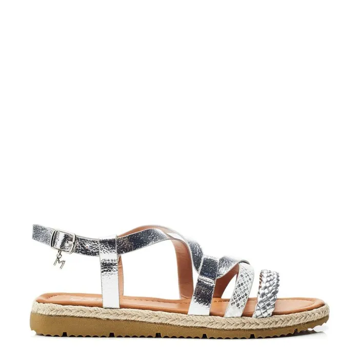 Women Moda In Pelle Flat Sandals Nanccey Silver Metallic