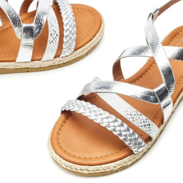 Women Moda In Pelle Flat Sandals Nanccey Silver Metallic Women Moda In Pelle Flat Sandals Nanccey Silver Metallic