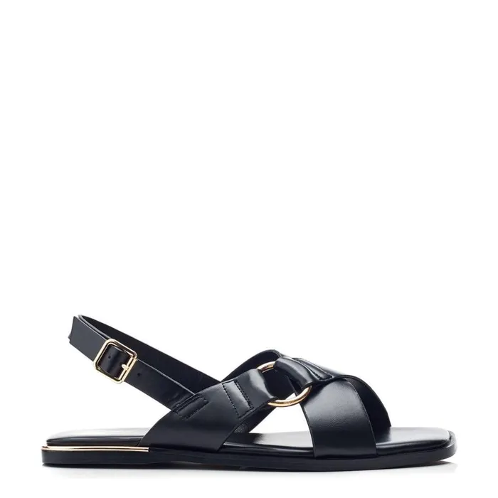 Women Moda In Pelle Flat Sandals Novva Black Porvair