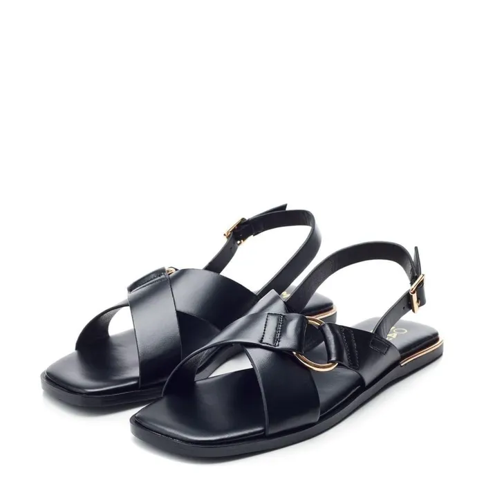 Women Moda In Pelle Flat Sandals Novva Black Porvair