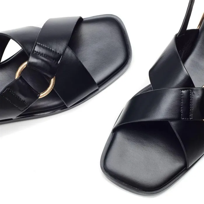 Women Moda In Pelle Flat Sandals Novva Black Porvair