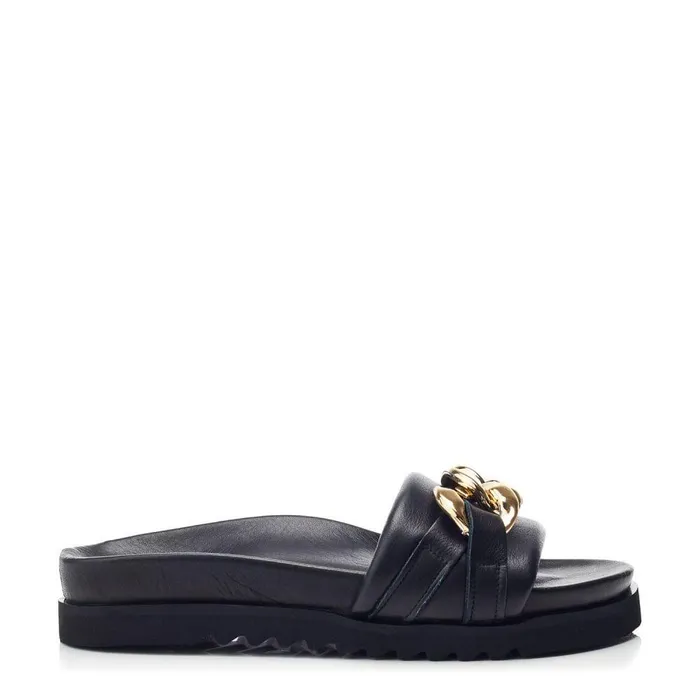 Women Moda In Pelle Flatform Sandals Bsoleful BChainer Black Leather
