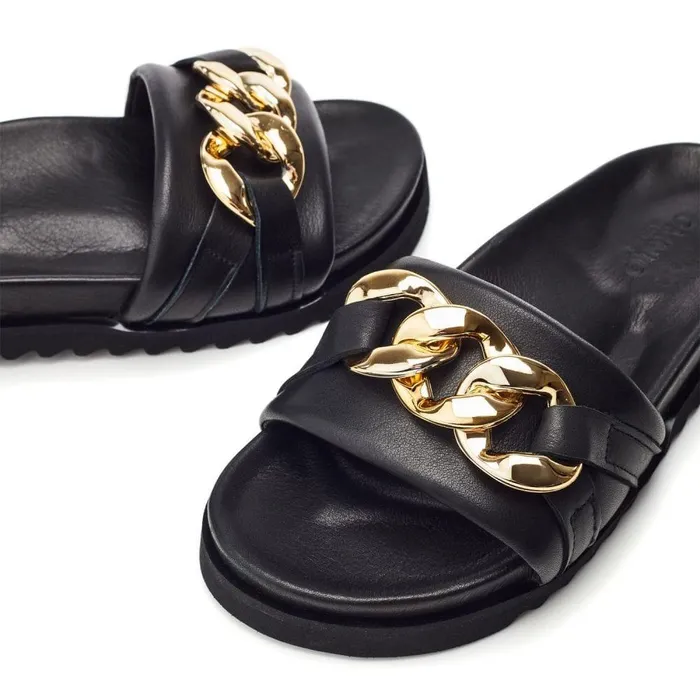 Women Moda In Pelle Flatform Sandals Bsoleful BChainer Black Leather