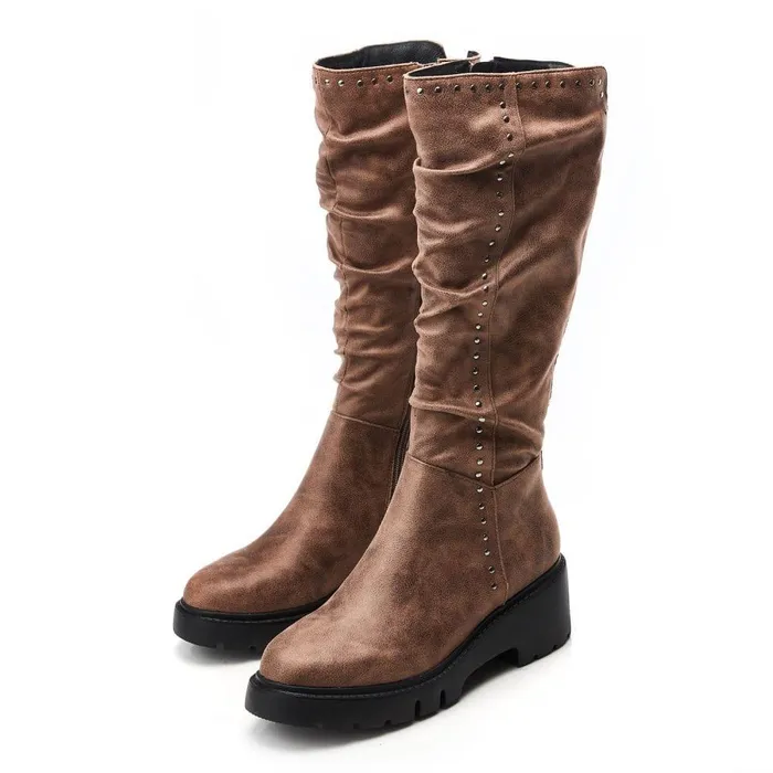 Women Moda In Pelle Heeled And Wedge Boots Halsey Khaki Protauras