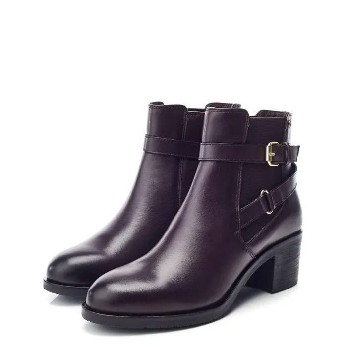 Women Moda In Pelle Heeled And Wedge Boots Libres Dark Brown Leather