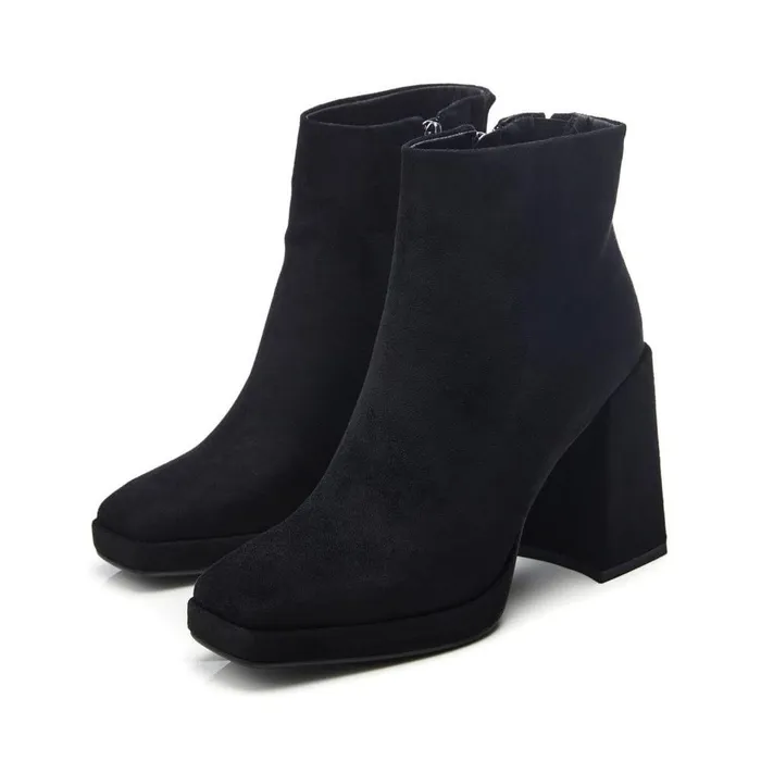 Women Moda In Pelle Heeled And Wedge Boots Marrienne Black Alcantara