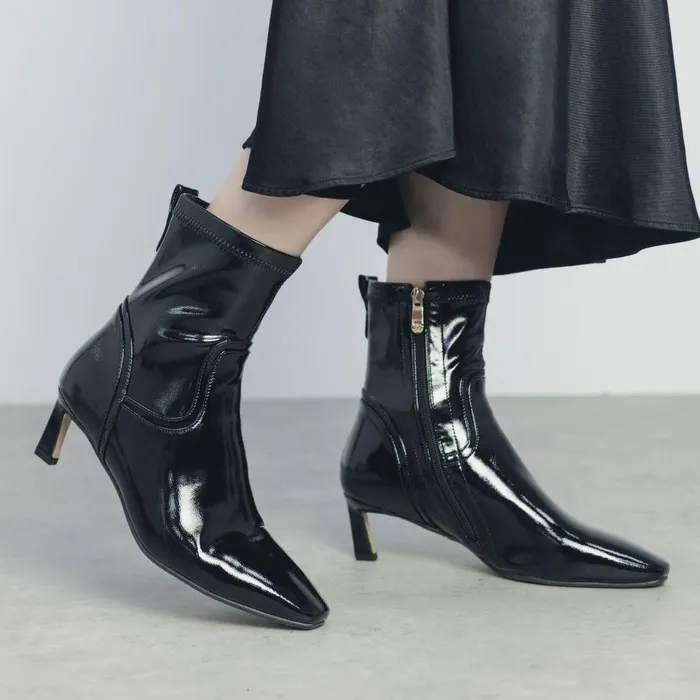 Women Moda In Pelle Heeled And Wedge Boots Petuniah Black Patent