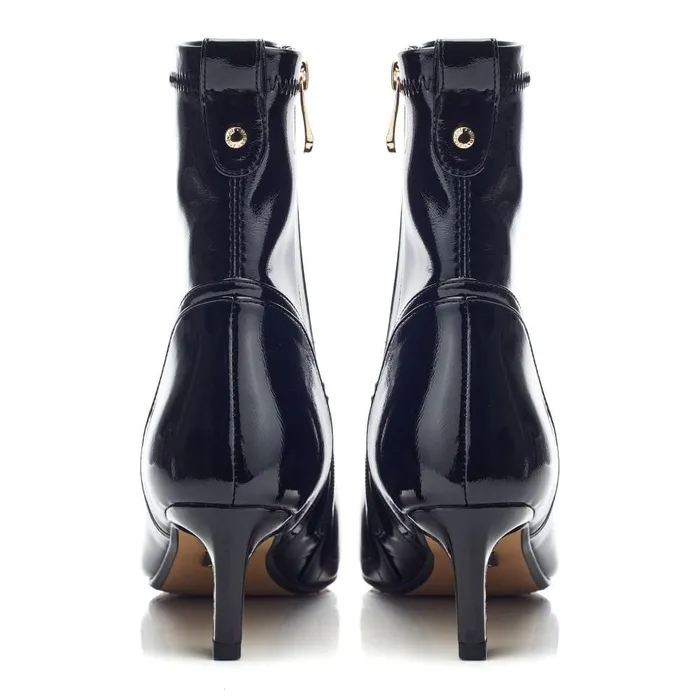 Women Moda In Pelle Heeled And Wedge Boots Petuniah Black Patent