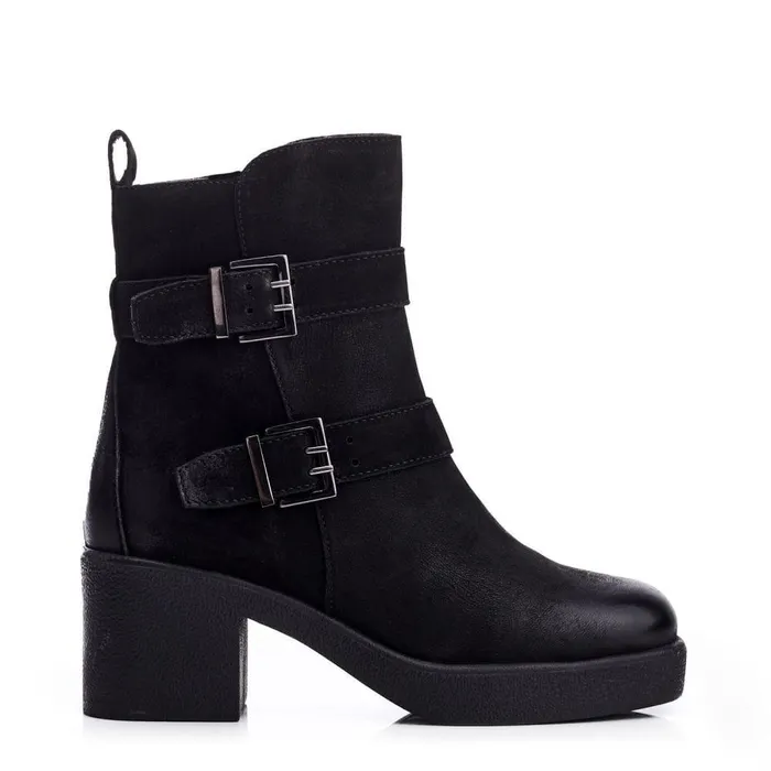 Women Moda In Pelle Heeled And Wedge Boots Shoon Sh Sagitta Black Nubuck