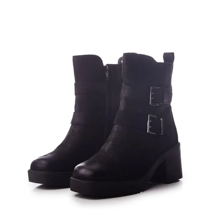 Women Moda In Pelle Heeled And Wedge Boots Shoon Sh Sagitta Black Nubuck