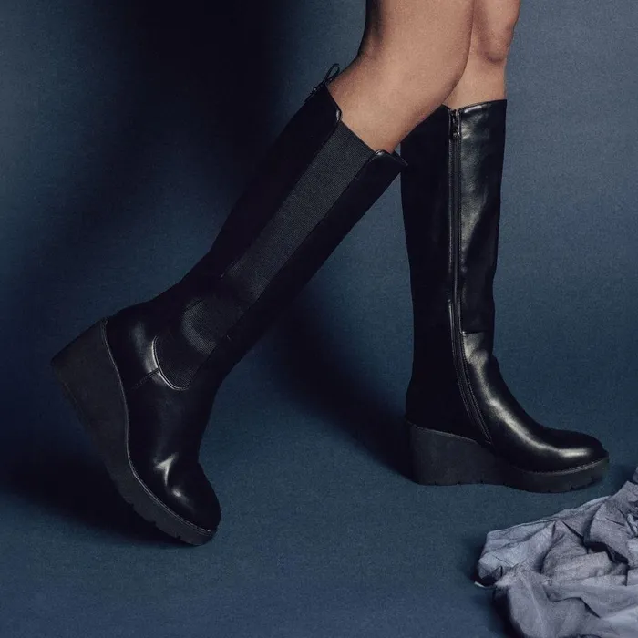 Women Moda In Pelle Heeled And Wedge Boots Sloanne Black Porvair