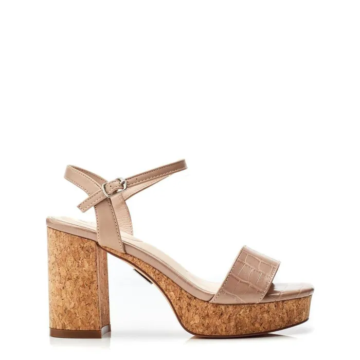 Women Moda In Pelle Heeled Sandals Lysha Taupe Patent Mocc Croc