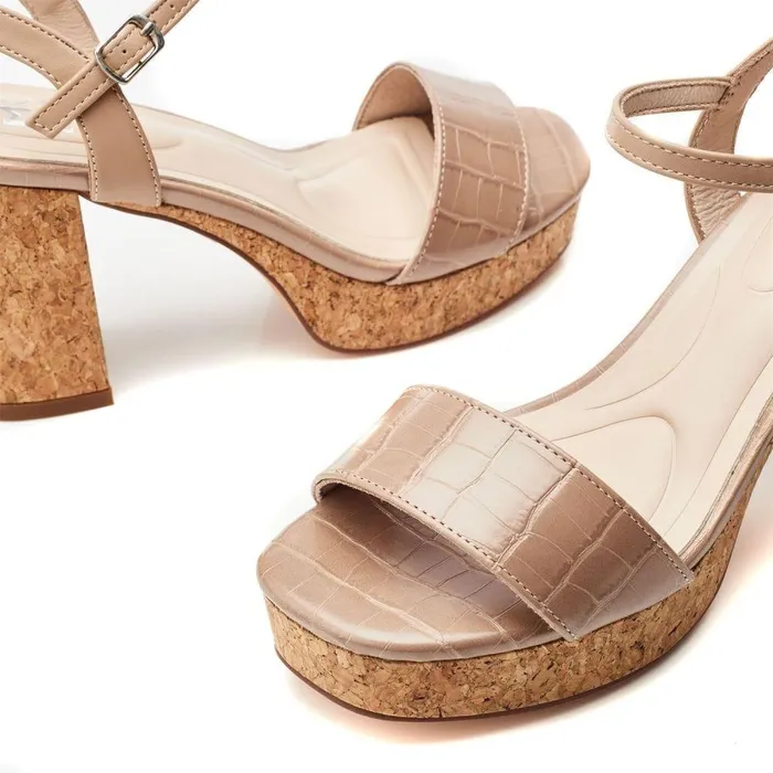 Women Moda In Pelle Heeled Sandals Lysha Taupe Patent Mocc Croc