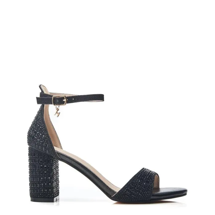 Women Moda In Pelle Heeled Sandals Rubiana Black Textile