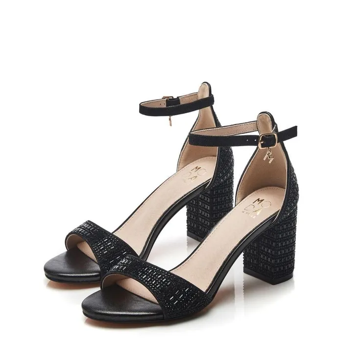 Women Moda In Pelle Heeled Sandals Rubiana Black Textile