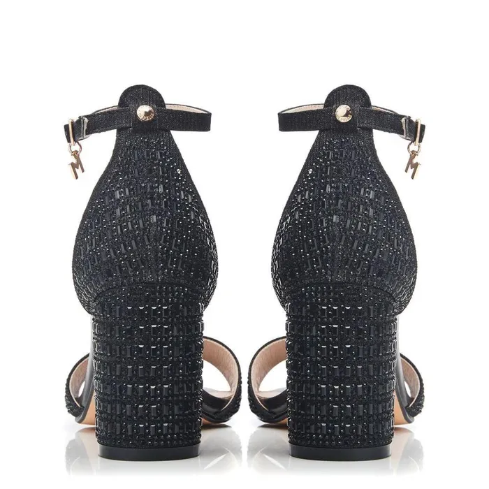 Women Moda In Pelle Heeled Sandals Rubiana Black Textile