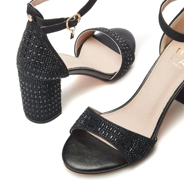Women Moda In Pelle Heeled Sandals Rubiana Black Textile