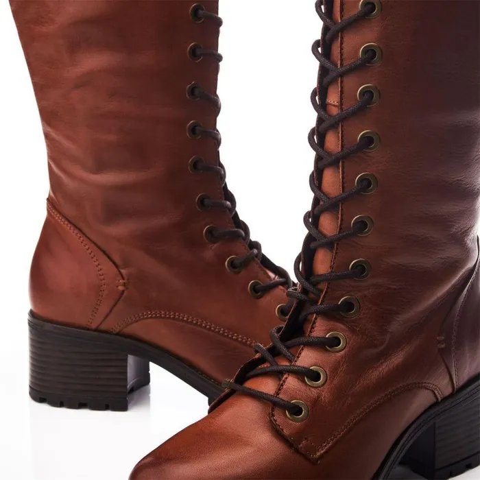 Women Moda In Pelle Knee High Boots Halina Tan Leather
