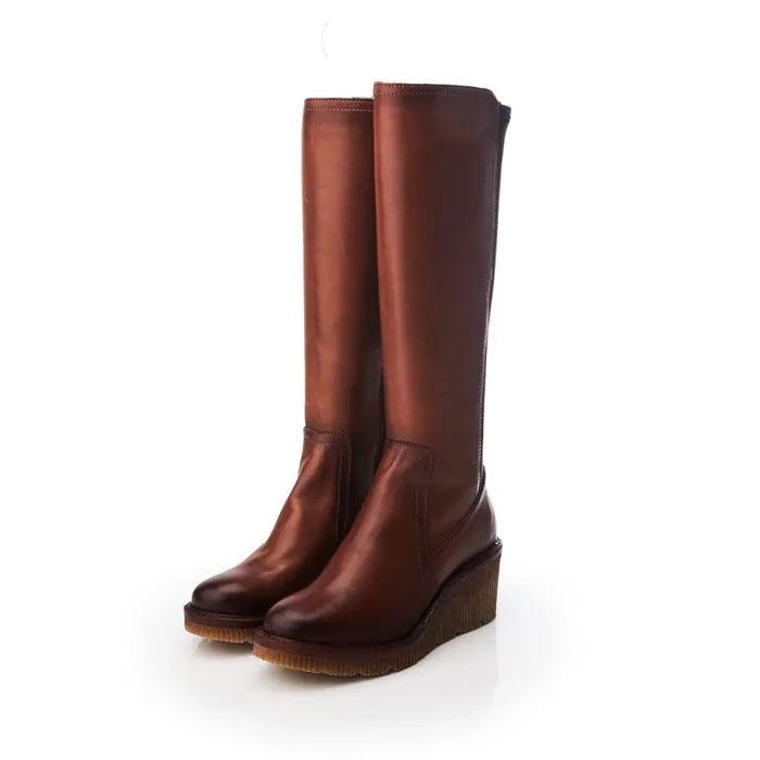 Women Moda In Pelle Knee High Boots Harpette Tan Leather