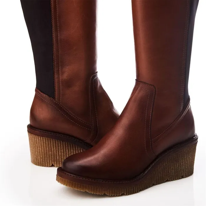 Women Moda In Pelle Knee High Boots Harpette Tan Leather