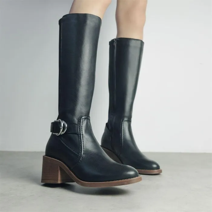 Women Moda In Pelle Knee High Boots Silvie Black Leather
