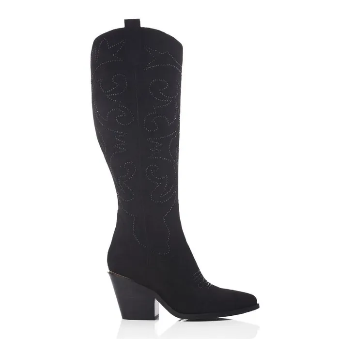 Women Moda In Pelle Knee High Boots Skye Black Alcantara