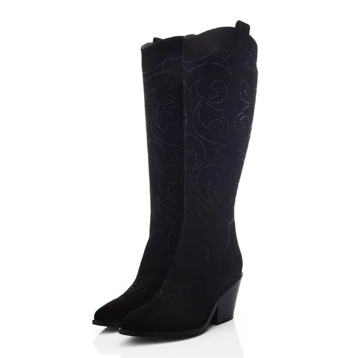 Women Moda In Pelle Knee High Boots Skye Black Alcantara
