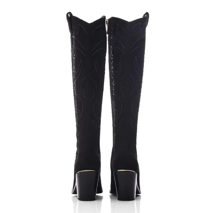 Women Moda In Pelle Knee High Boots Skye Black Alcantara