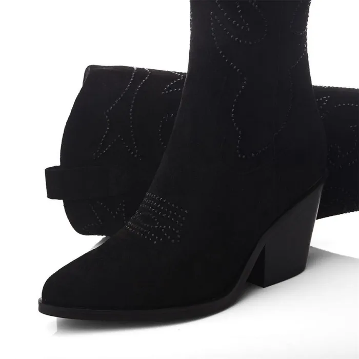 Women Moda In Pelle Knee High Boots Skye Black Alcantara