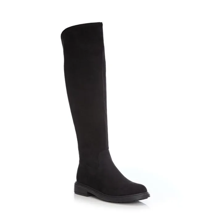 Women Moda In Pelle Knee High Boots Skyla Black Alcantara