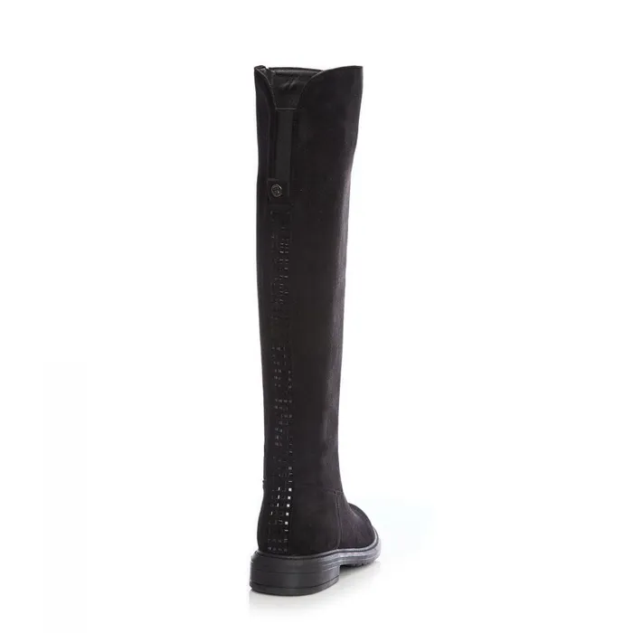 Women Moda In Pelle Knee High Boots Skyla Black Alcantara