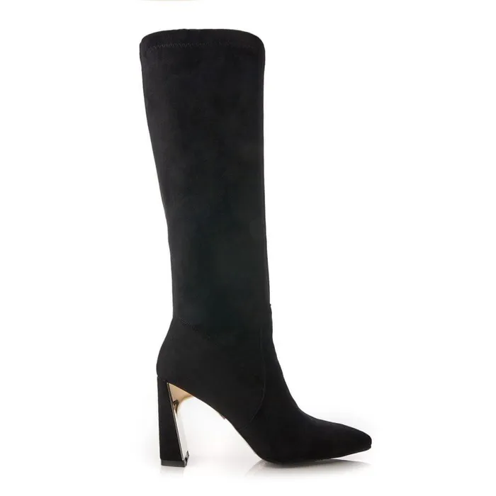 Women Moda In Pelle Knee High Boots Tamika Black Alcantara
