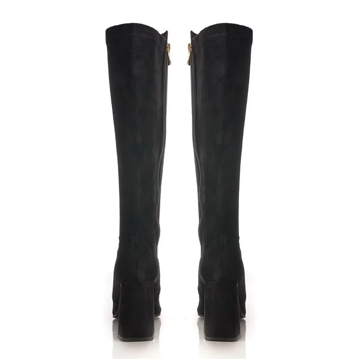 Women Moda In Pelle Knee High Boots Tamika Black Alcantara