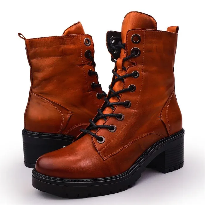Women Moda In Pelle MidCalf Boots Bellzie DarkOrange Leather