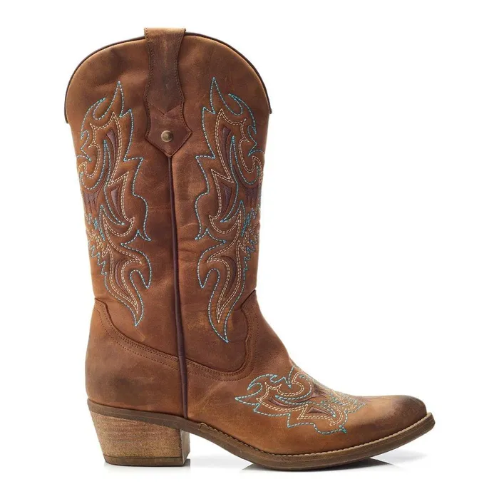 Women Moda In Pelle MidCalf Boots Fantelene Tan Leather