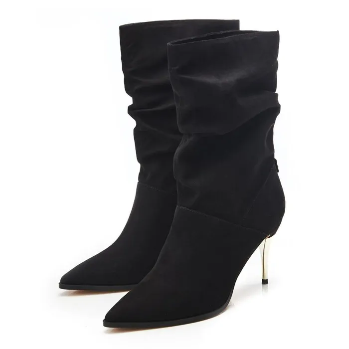 Women Moda In Pelle MidCalf Boots Rochettie Black Alcantara