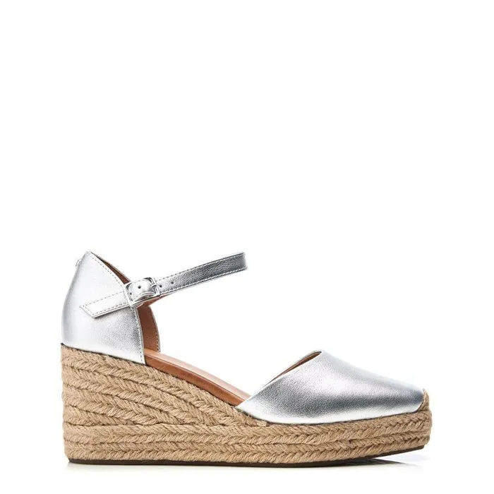 Women Moda In Pelle Mid Heel Shoes Gialla Silver Leather