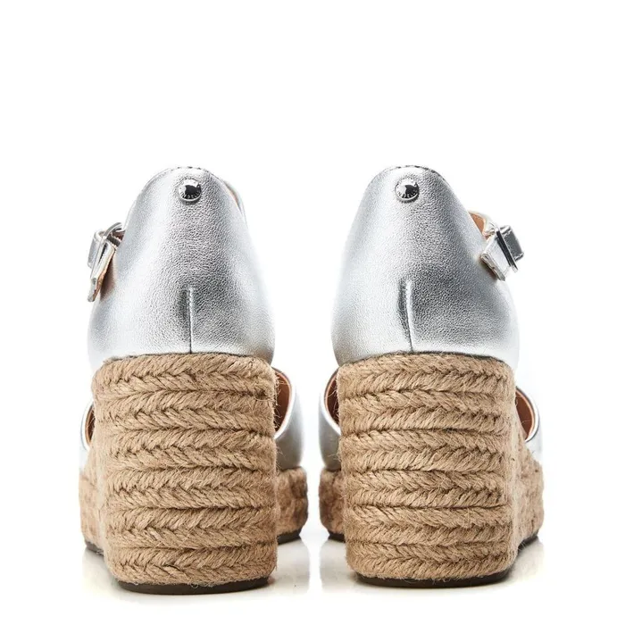 Women Moda In Pelle Mid Heel Shoes Gialla Silver Leather